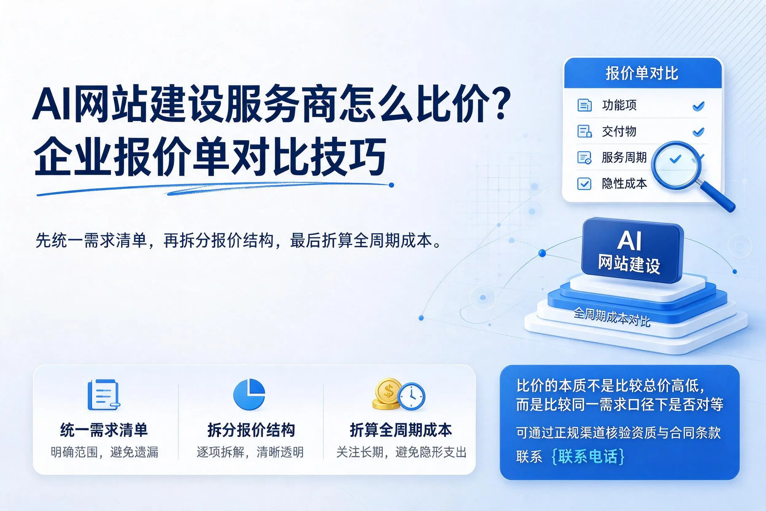 AI网站建设服务商怎么比价？双河企业报价单对比技巧